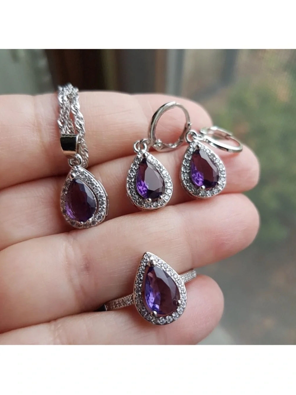 Swarovski Elements Amethyst Purple 925 Sterling Silver Teardrop Earrings NEW